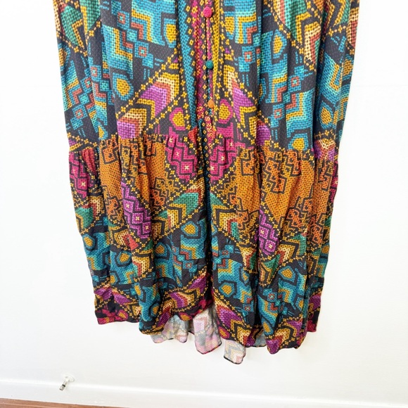 Farm Rio Yawanawa Stripes Ankle Maxi Bohemian Dress Size Large L - Picture 9 of 14